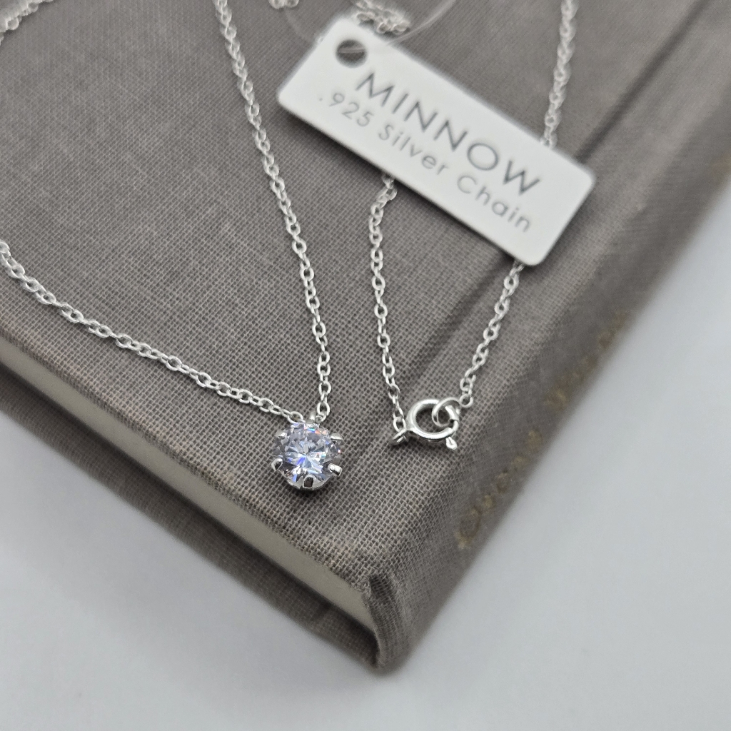 Silver Dainty Tiny Cz Crystal Charm Necklace Classic Minimalist Boutique Brand